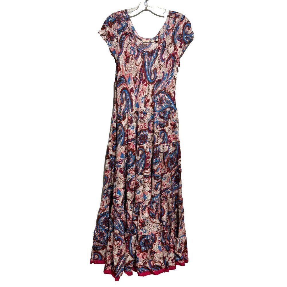 Soft Surroundings Women Maxi Dress Multicolor Small Paisley Short Sleeve Layered